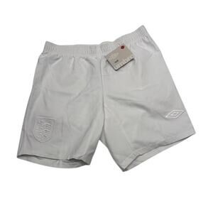 NEW Umbro England Kit Football Match Shorts Elastic Waist White Mens Size M
